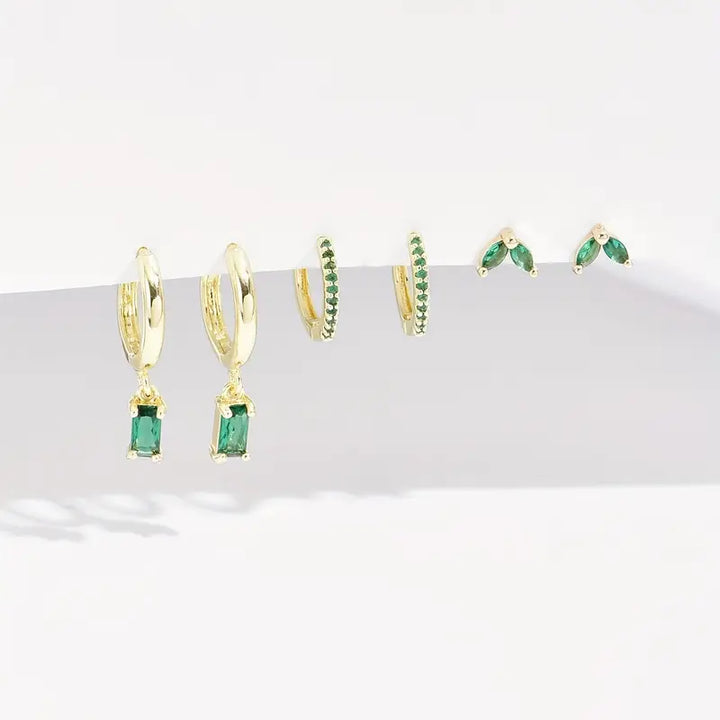Ohrring-Set - Green Crystal Mixed