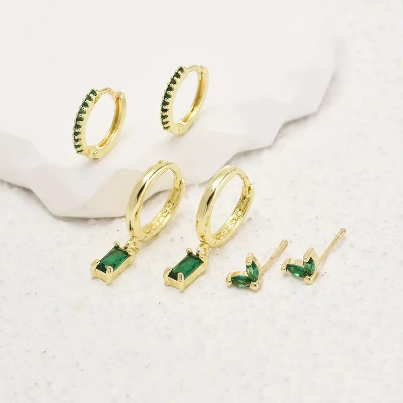 Ohrring-Set - Green Crystal Mixed