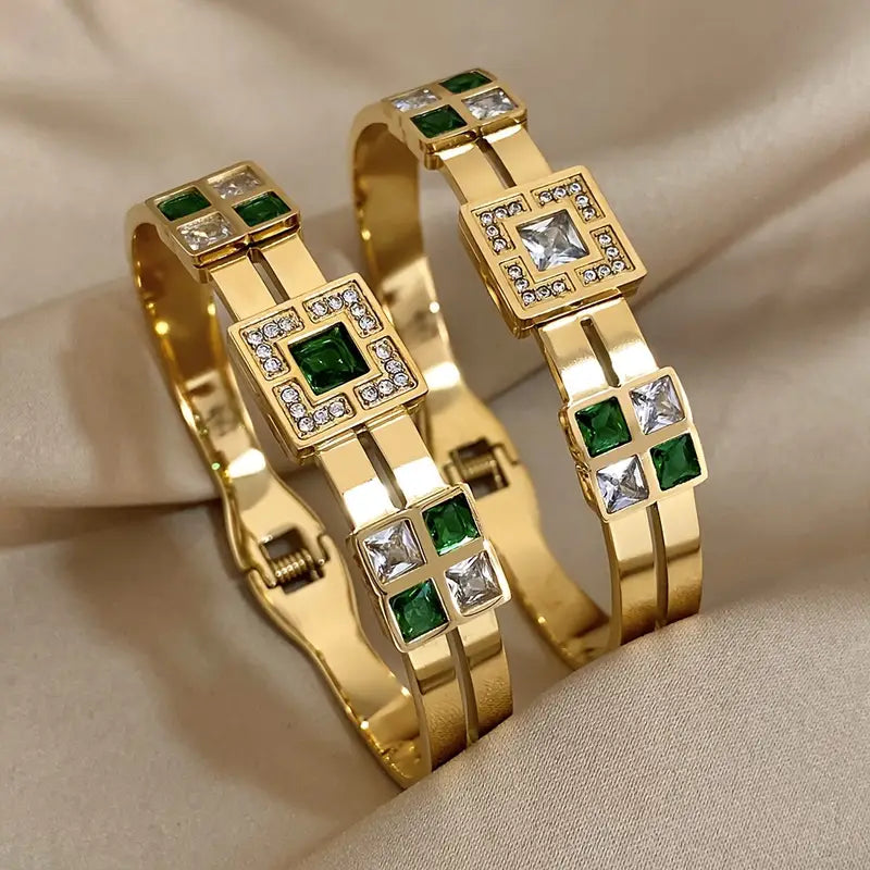 Geometrischer Armreif - Emerald Grid