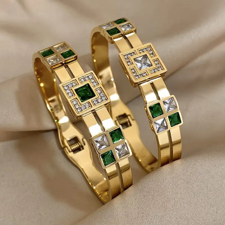 Geometrischer Armreif - Emerald Grid