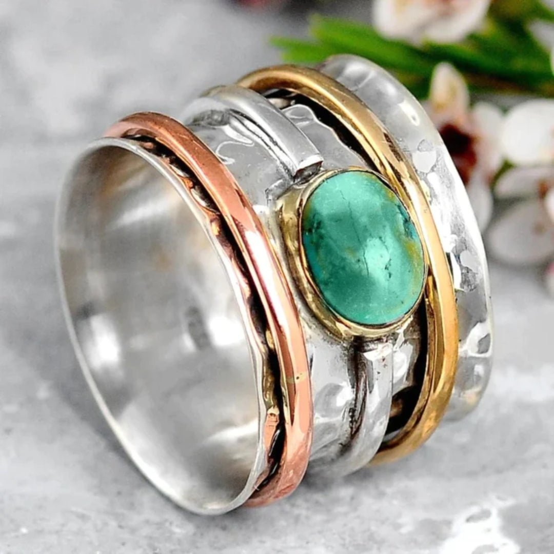 Handgefertigter Spinner-Ring mit Türkis