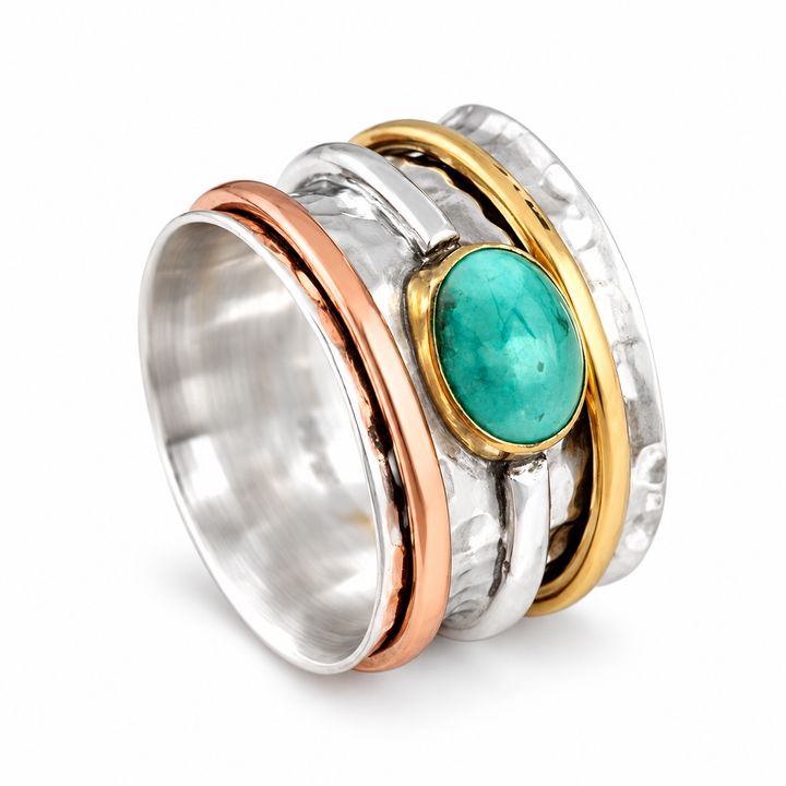 Handgefertigter Spinner-Ring mit Türkis