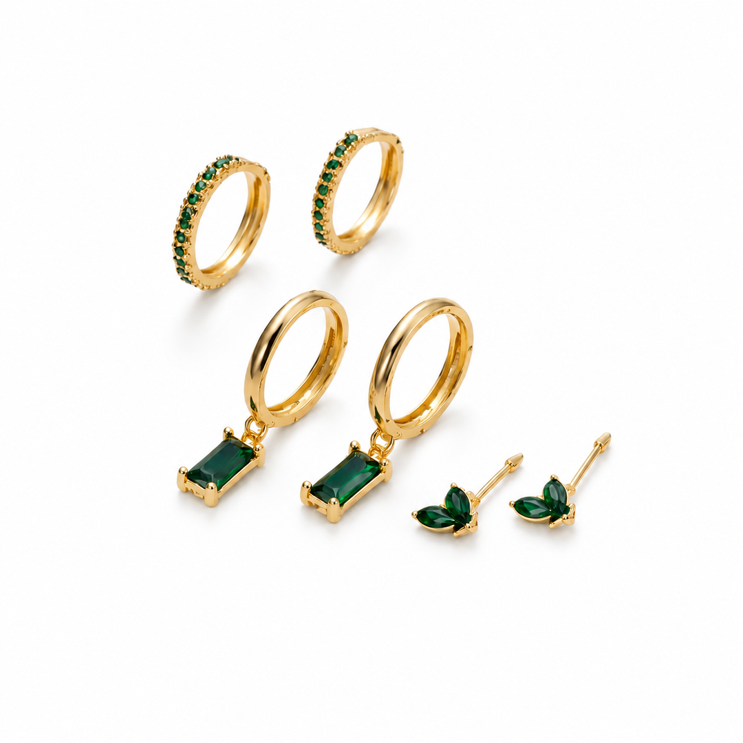 Ohrring-Set - Green Crystal Mixed