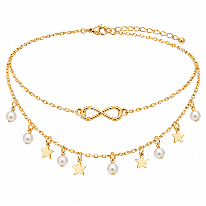 Celestia Infinity Stern- und Perlen-Fusskettchen in mehrschichtiger Ausführung