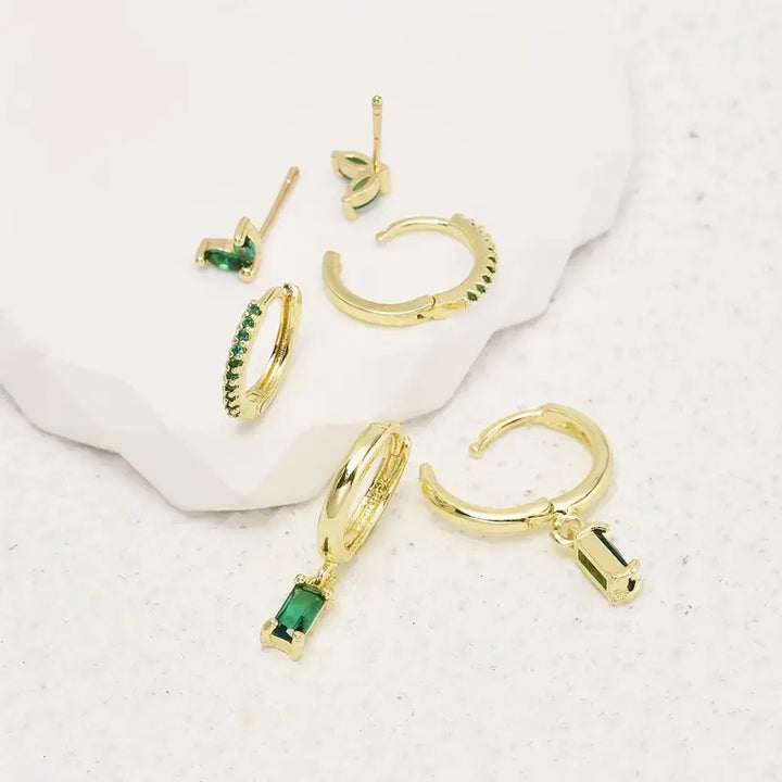 Ohrring-Set - Green Crystal Mixed